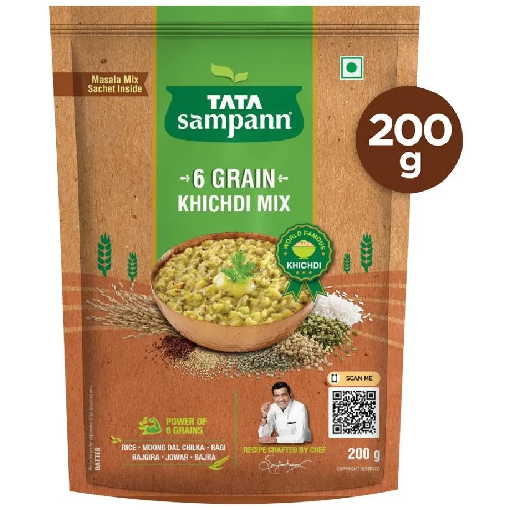 Tata Sampann 6 Grain Khichdi Mix - Instant Ready To Cook, Rich In Fibre & Protein, 200 g-1.webp